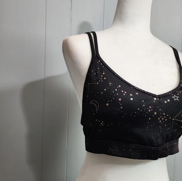 4/25$ Old Navy Active Go Dry Black With Gold Stars Sprts Bra Size L - Picture 2 of 9